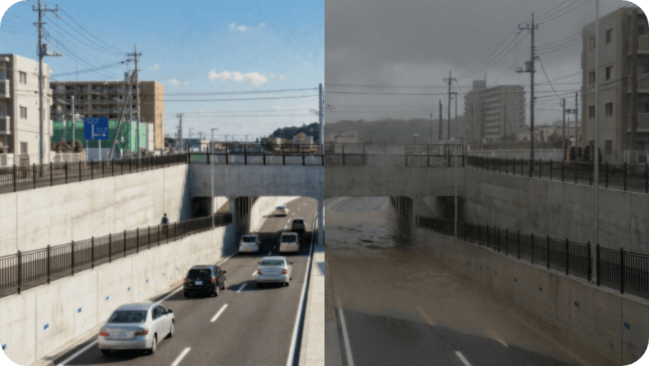 晴天時と悪天候時の画像の比較
